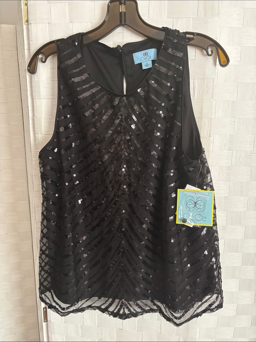CeCe Black Sequin Sleeveless Camisole Top